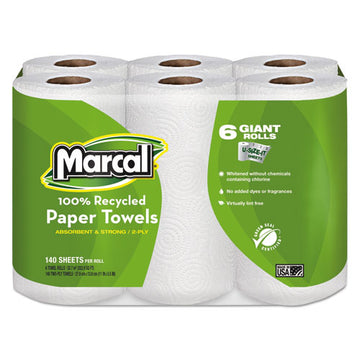 Marcal® 100% Premium Recycled Kitchen Roll Towels, 2-ply, 5 1-2 X 11, 140-roll, 6 Rolls-pack freeshipping - TVN Wholesale